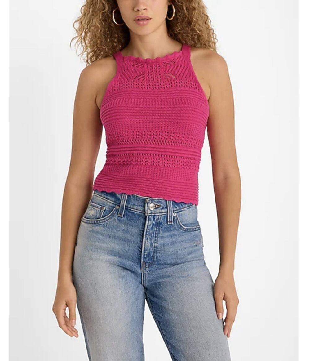 Express Knit Crochet Sleeveless Tank Top Pink Small NWT